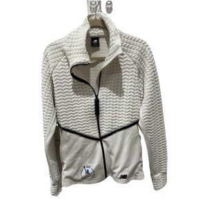 New Balance® NYC Marathon NB quilted knit jacket large cream ivory thumb holes